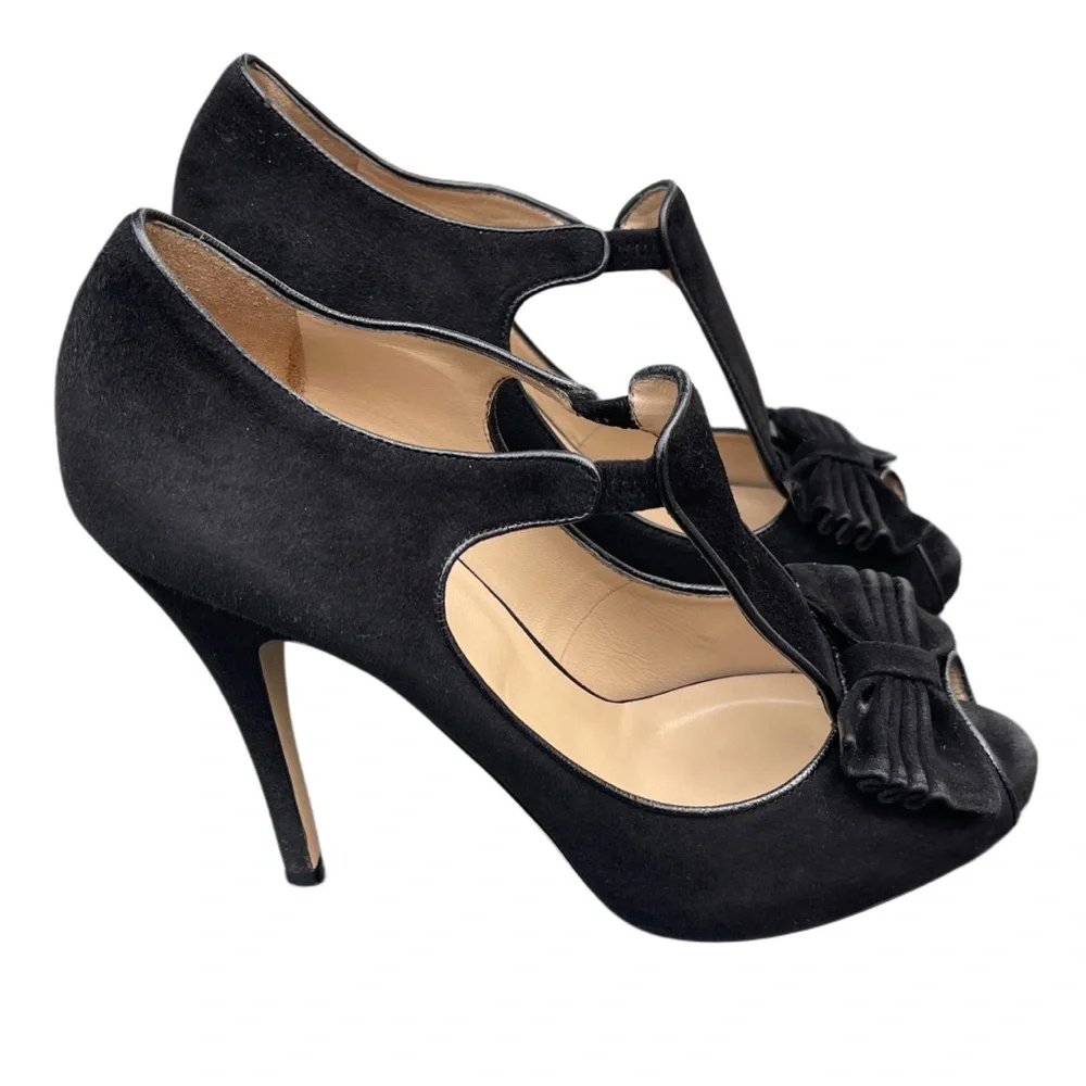 ❌SOLD❌Valentino Garavani Black Suede Peep-Toe Stiletto Platform Pumps - Picture 6 of 17